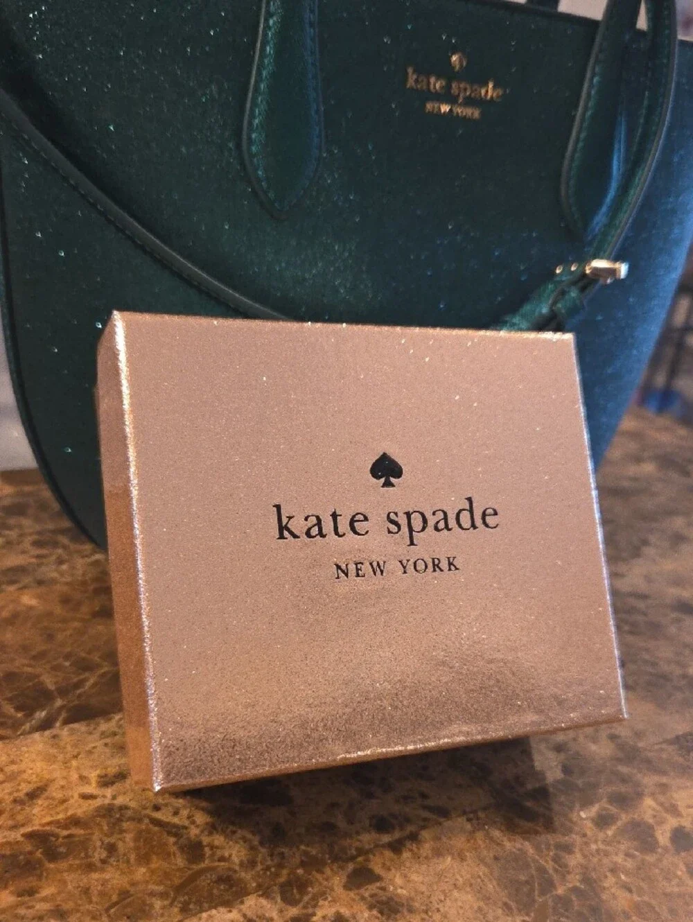 Kate Spade Teal Glitter Satchel with Matching Cardholder Set